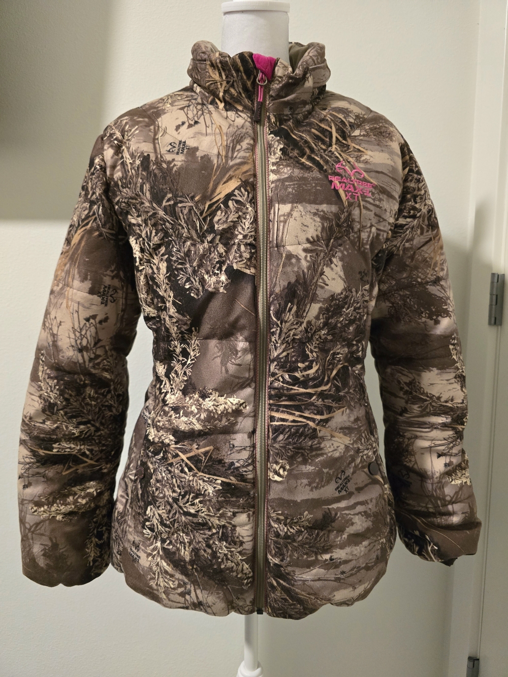 Realtree‎ MAX-1 XT Women's Camo Puffer Hunting Jacket Brown Pink XL